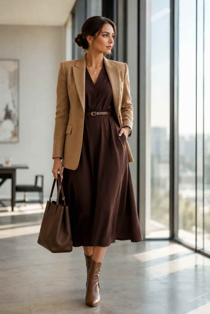 15. Blazer with a Midi Dress