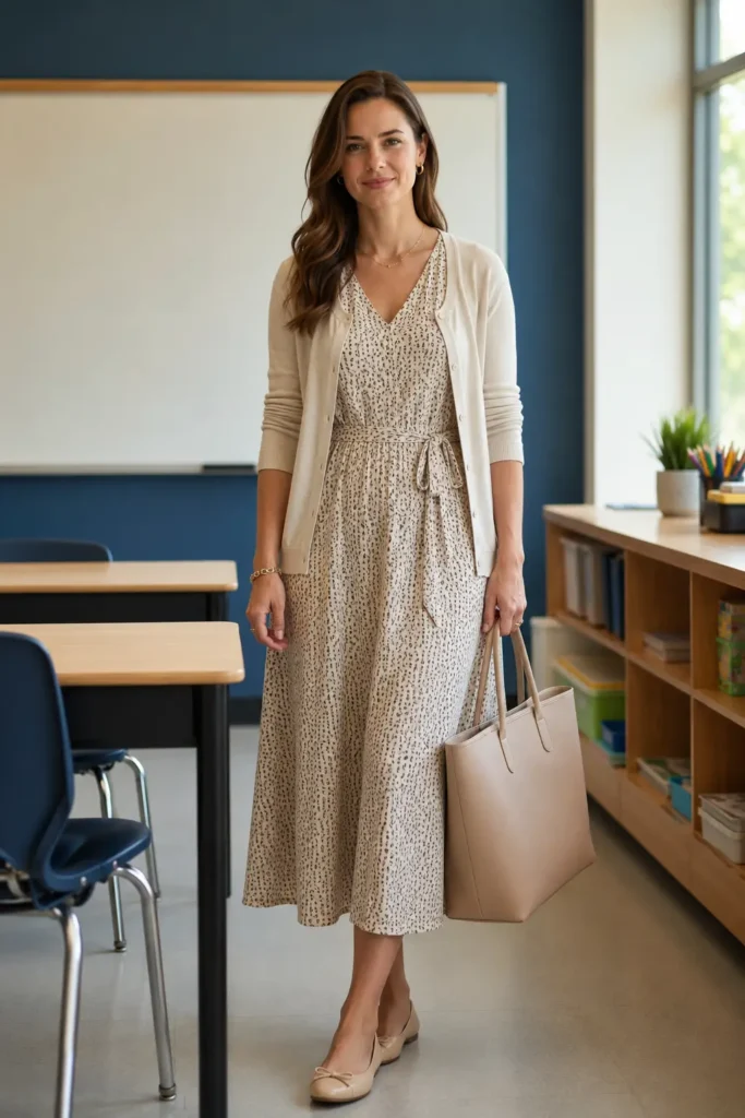 15. Sleeveless Midi Dress with a Cardigan