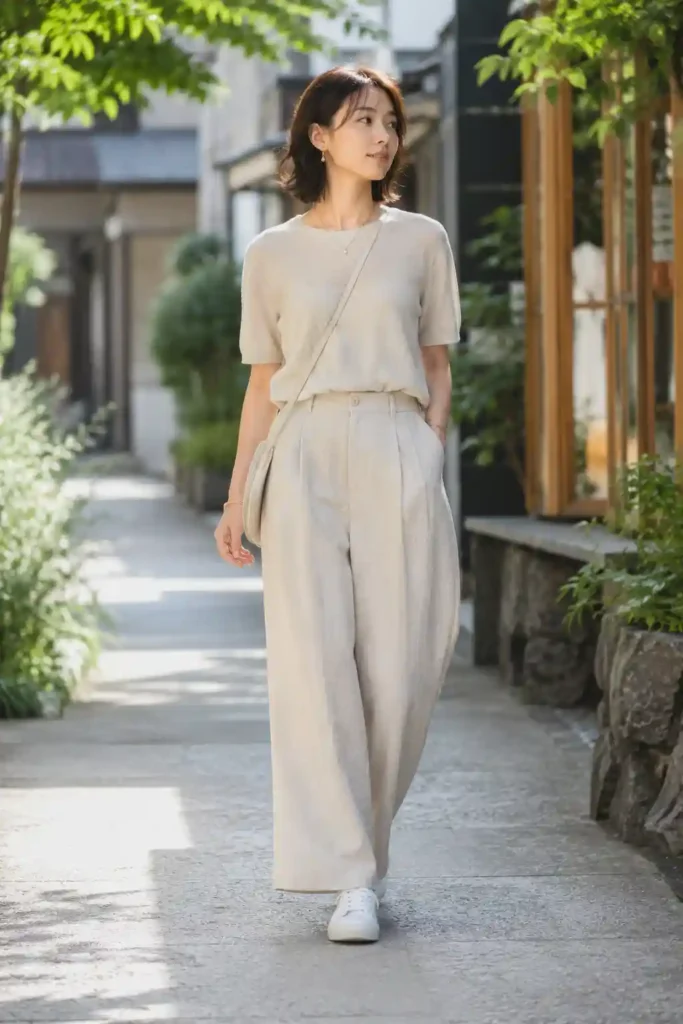 15. Wide-Leg Linen Pants with a Simple Knit Top
