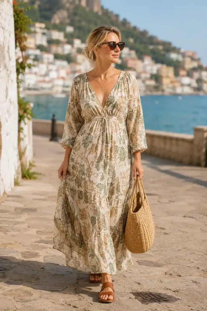 2. Flowy Maxi Dress with Flat Sandals