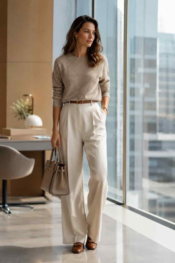 2. Knit Sweater with Wide-Leg Pants
