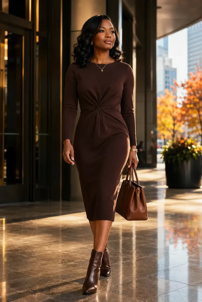 3. Midi Dress with Ankle Boots