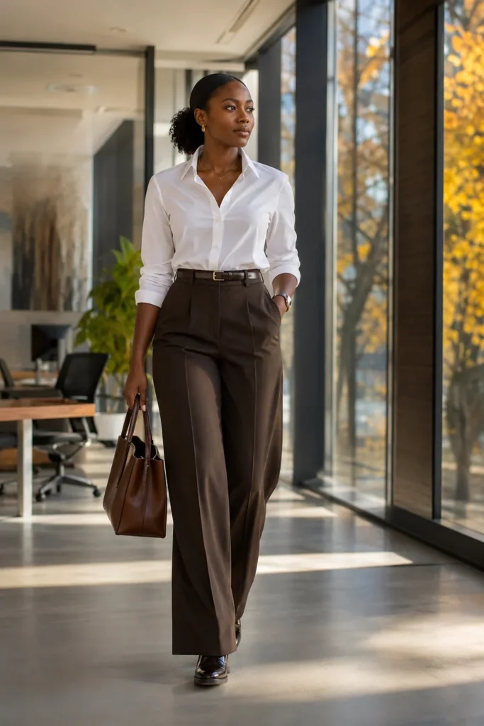4. Button-Down Shirt with Wide-Leg Pants