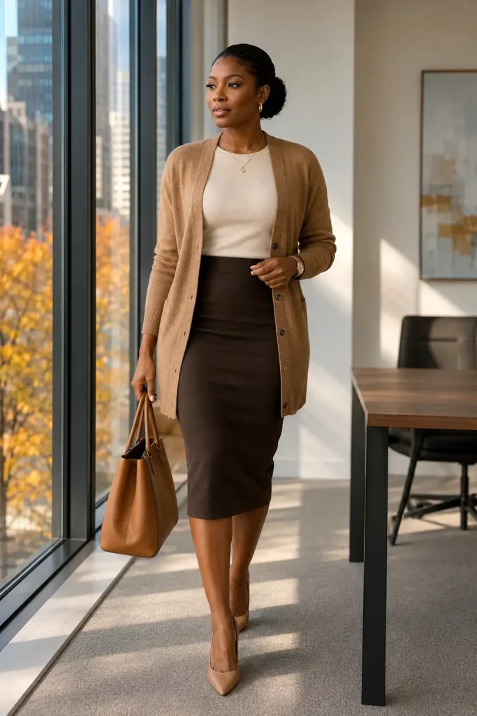 5. Cardigan with a Pencil Skirt