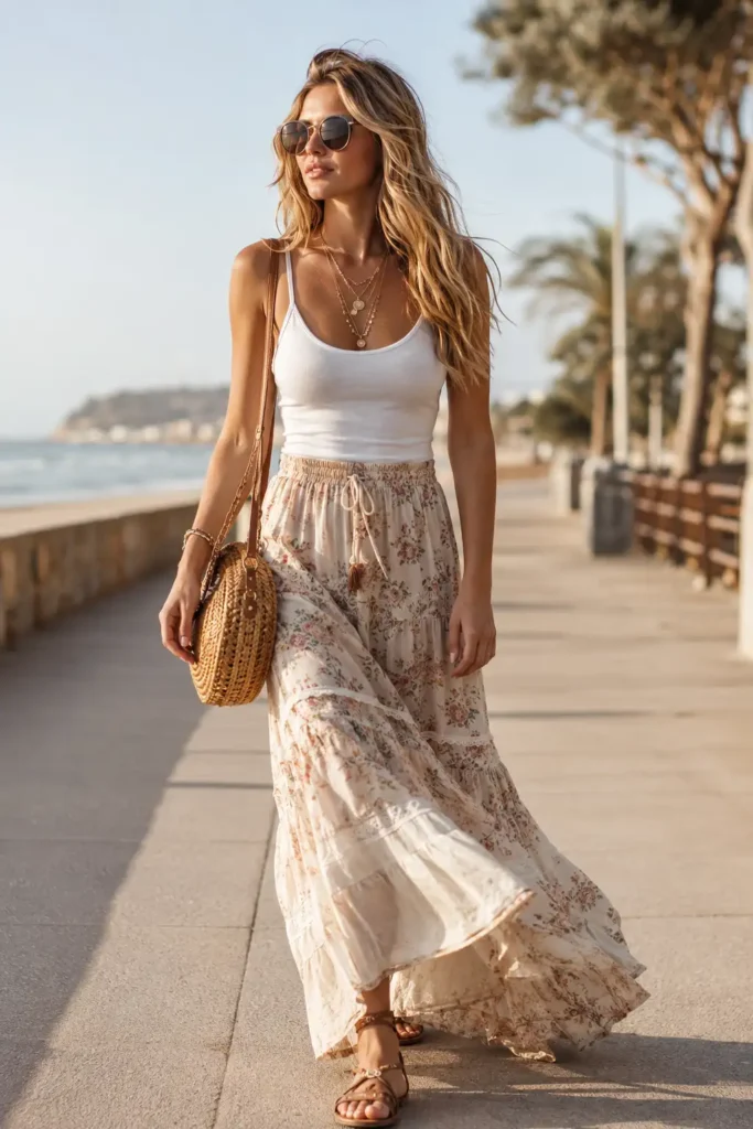 5. Maxi Skirt with a Fitted Tank Top