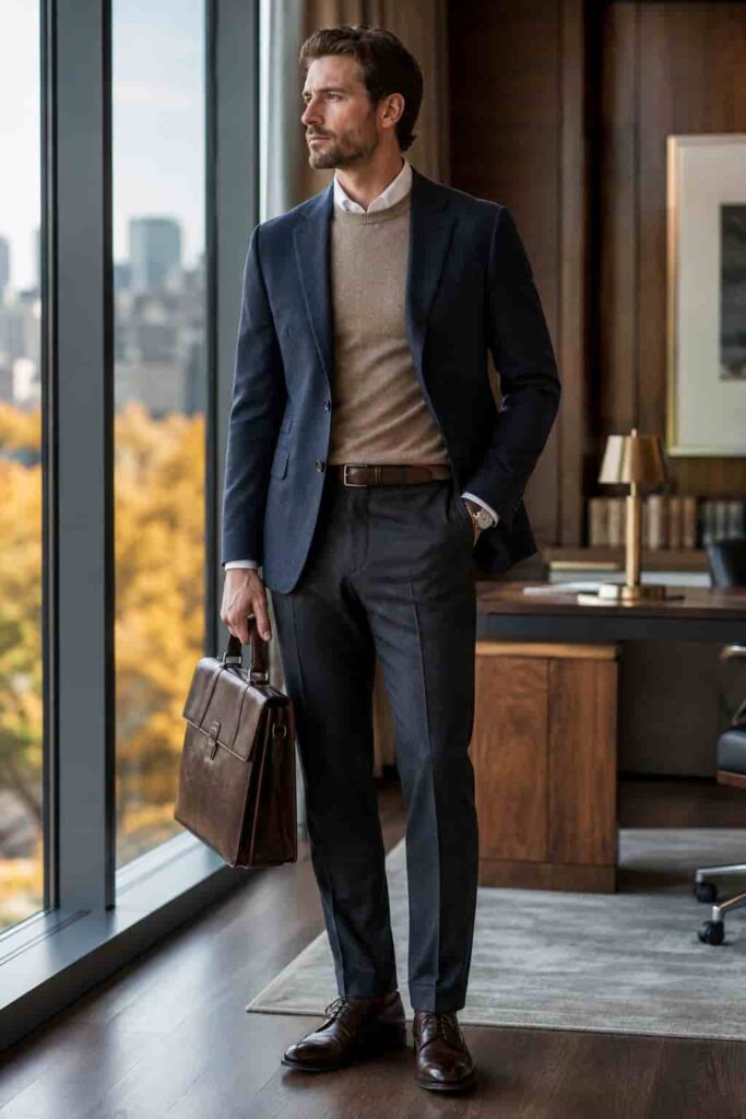 6. Blazer with a Crewneck Sweater