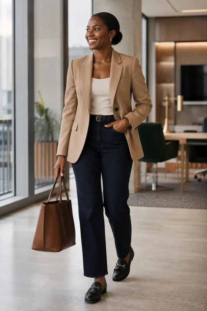 7. Blazer with Dark-Wash Jeans