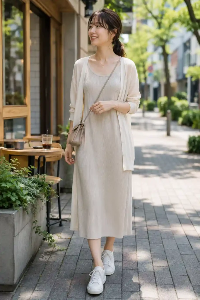 7. Tank Dress with Lightweight Cardigan