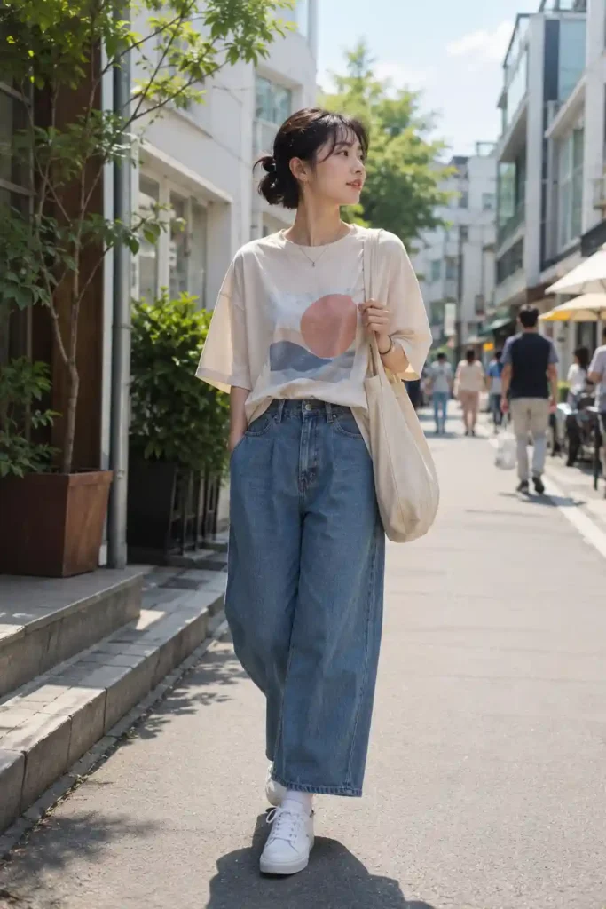 8. Oversized Graphic Tee with Wide-Leg Jeans