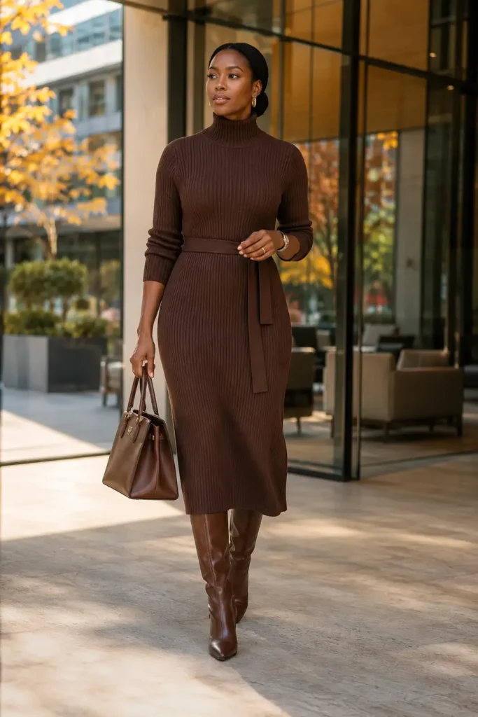 8. Sweater Dress with Knee-High Boots