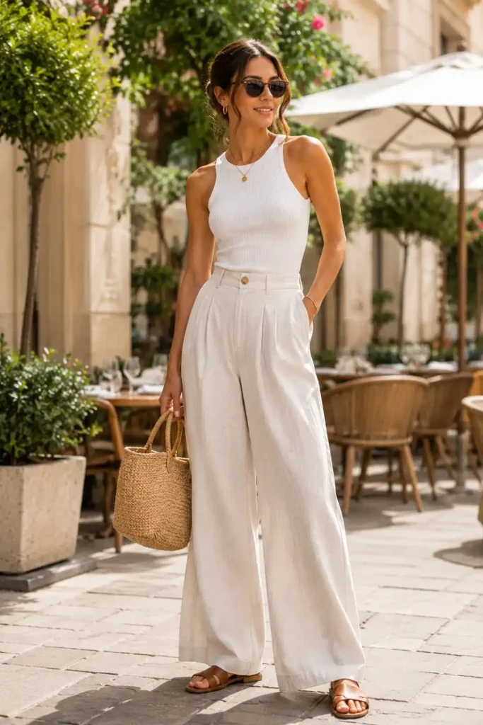 8. Wide-Leg Pants with a Sleeveless Top