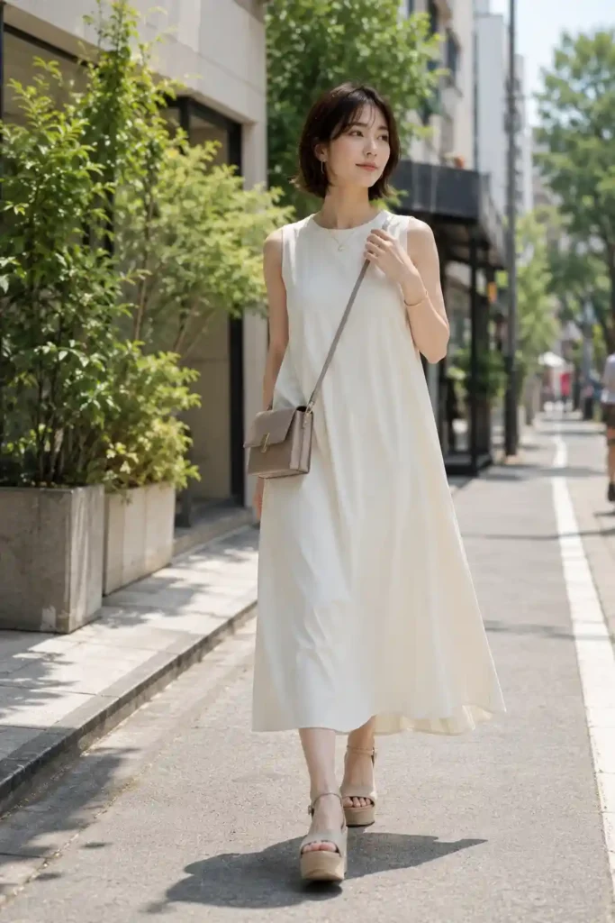 9. Sleeveless Midi Dress with Platform Sandals