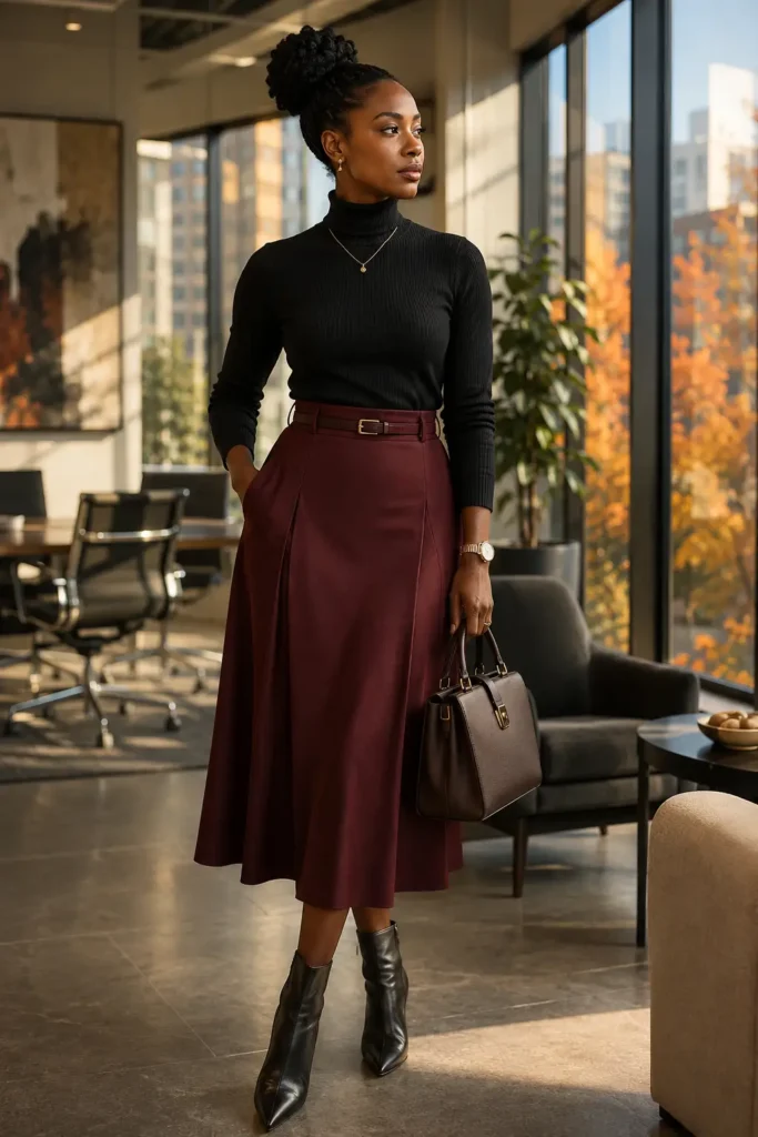 9. Turtleneck with a Midi Skirt
