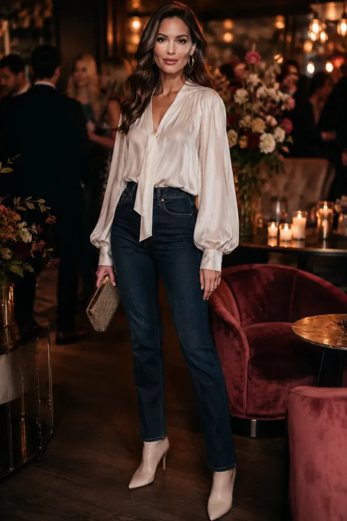 10. Straight-Leg Jeans with a Statement Blouse