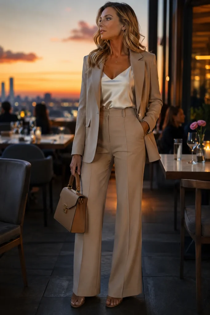 2. Wide-Leg Trousers with a Silk Cami
