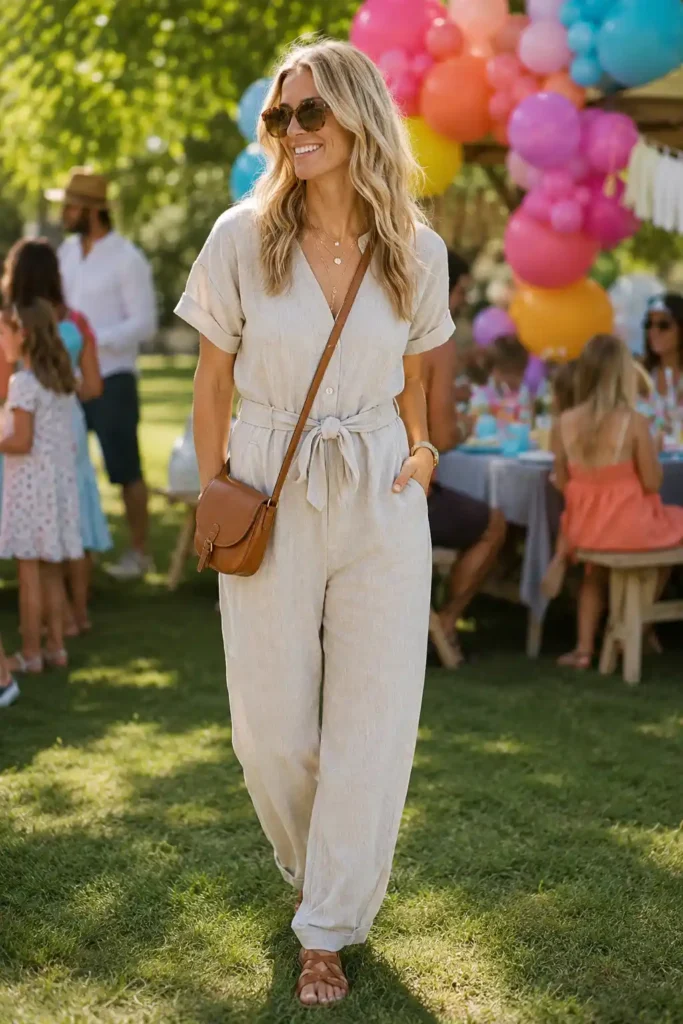 3. Casual Jumpsuit with Flat Sandals