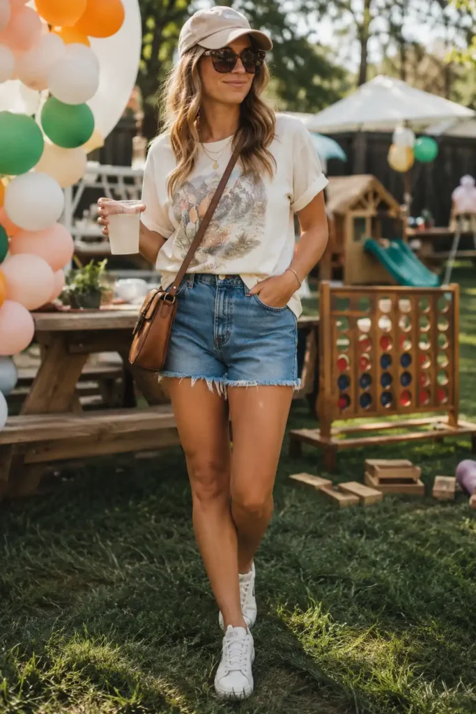 5. Graphic Tee with Denim Shorts