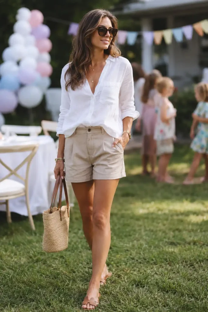 8. Tailored Shorts with a Linen Button-Down Shirt